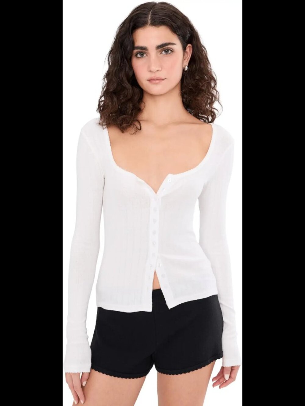 Free People End Game Pointelle Long Sleeve - Sugar Swizzle - Picture 3 of 8